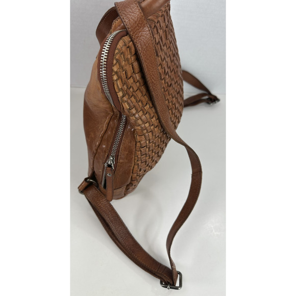 Vilenca Distressed Holland Emilia Woven Leather Backpack Purse Cognac Brown Boho - Picture 11 of 16